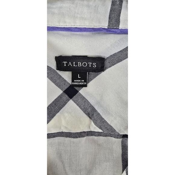 Talbots Large Shirt Top White and Gray Striped Dot Button Down Front Long Sleeve - Picture 7 of 8